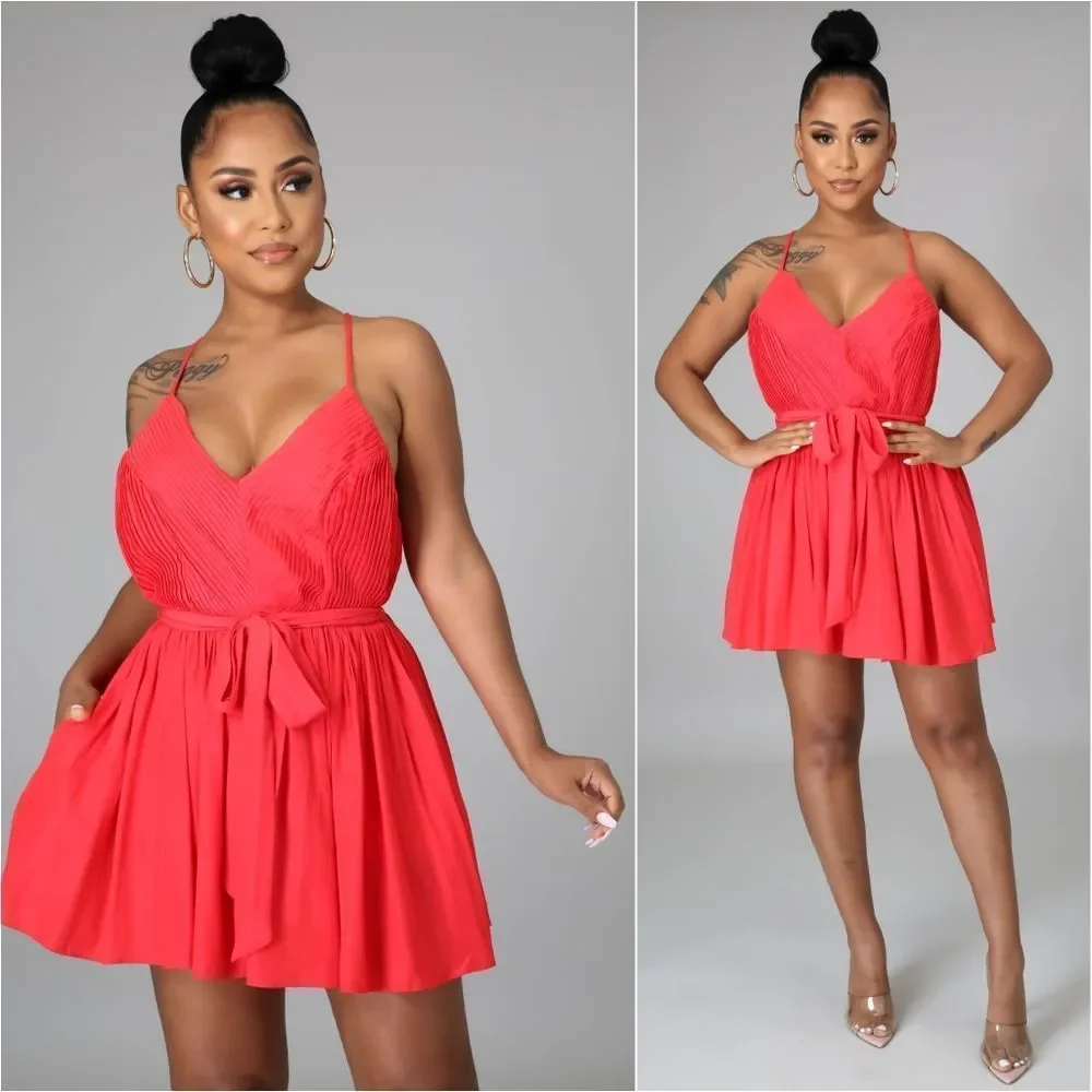 Scarlet Pleated Satin Romper - Picture 3 of 11